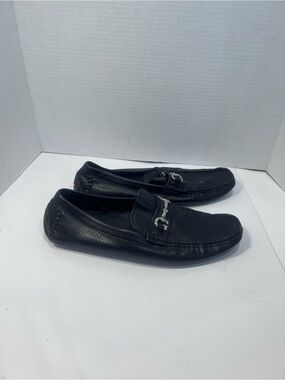 Guess Black Leather Slip-On Driving Loafers with Silver Bit
